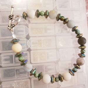 Amazonite, African Opal, & Hematite Bracelet